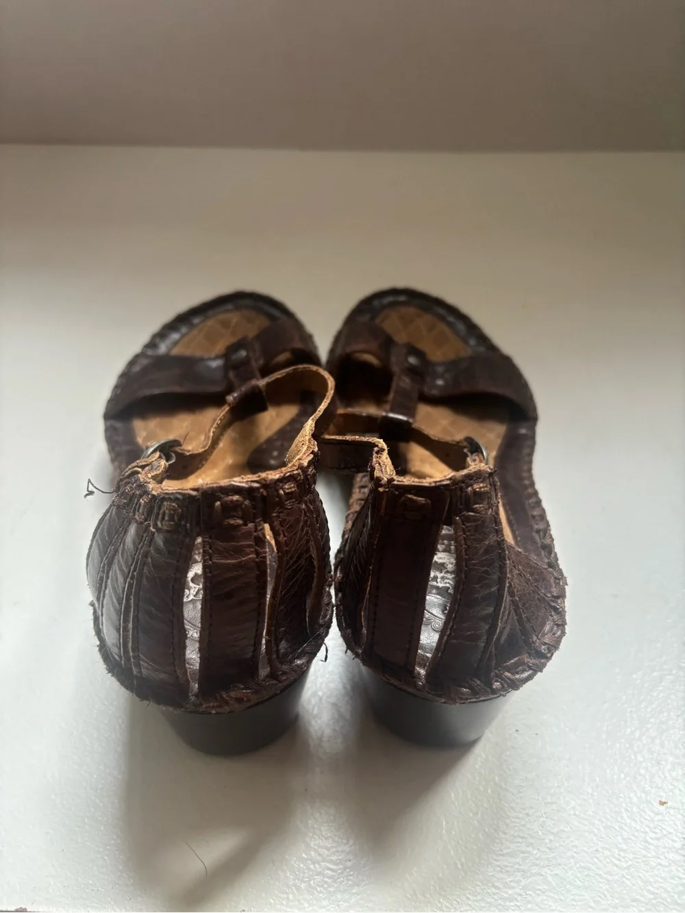ARIAT Shalimar Brown Leather T-Strap Wedge Heeled Gladiator Sandal Size 9